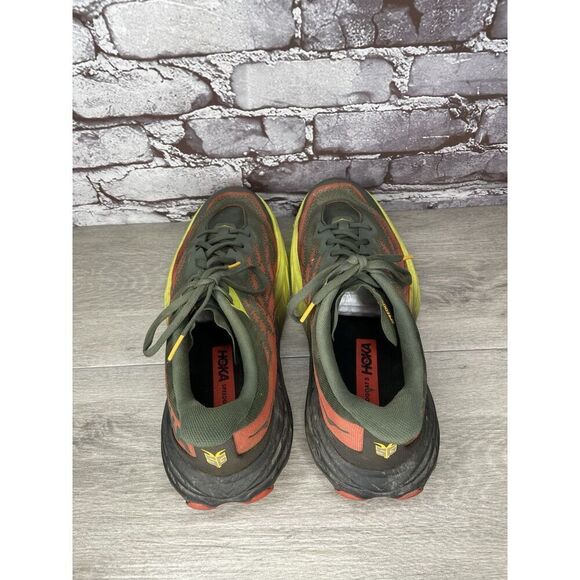 Hoka One Speedgoat 5 Thyme Fiesta Gray Fabric Red Yellow Gym Shoes Men 12 2E US main image 14